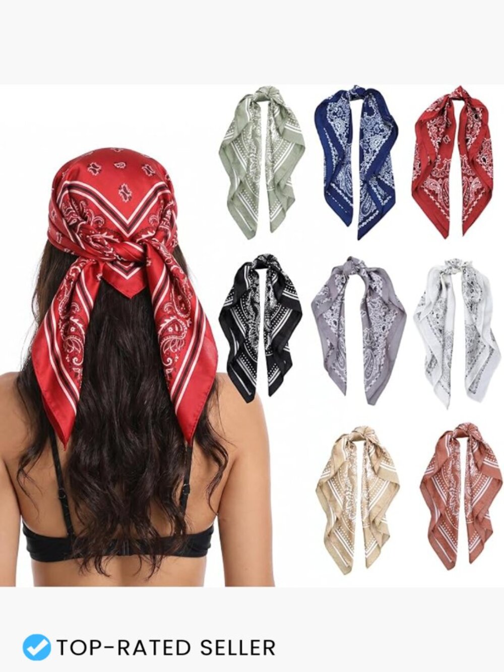 Satin Square Scarves Set of 8 Silk Like Bandana for Hair Wrap Neck Accessory